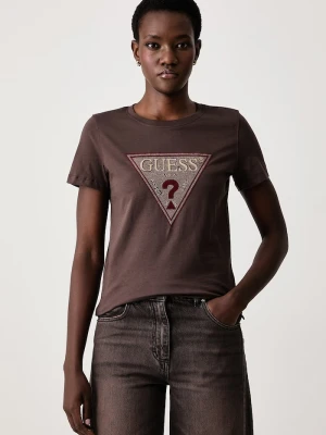 Guess T-shirt damski bawełniany brązowy