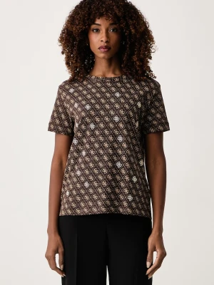 Guess T-shirt damski bawełniany RHOMBUS brązowy