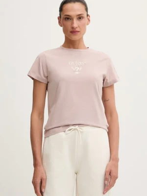 Guess T-shirt damski bawełniany z elastanem COLETTE różowy