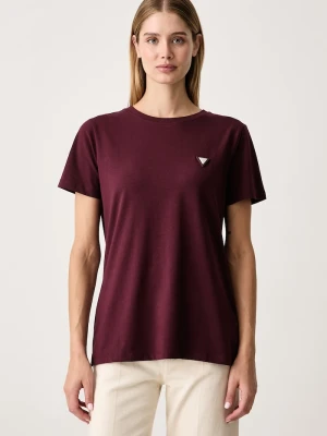 Guess T-shirt damski bawełniany z elastanem COLETTE bordowy