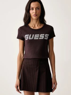 Guess T-shirt damski bawełniany z elastanem KIARA brązowy