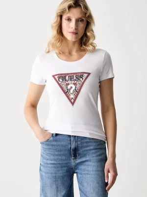 Guess T-shirt damski bawełniany z elastanem PAISLEY biały