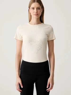 Guess T-shirt damski bawełniany z elastanem ROMY beżowy