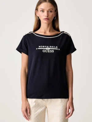 Guess T-shirt damski bawełniany z elastanem X NORTH SAILS granatowy