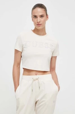 Guess t-shirt welurowy COUTURE kolor beżowy V3BI01 KBXI2