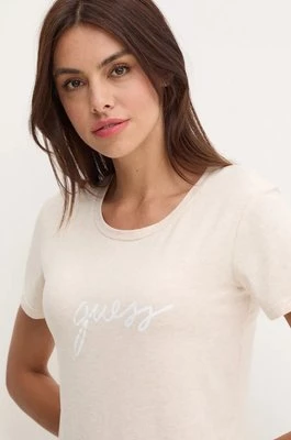 Guess t-shirt damski kolor beżowy