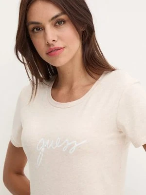 Guess t-shirt damski kolor beżowy