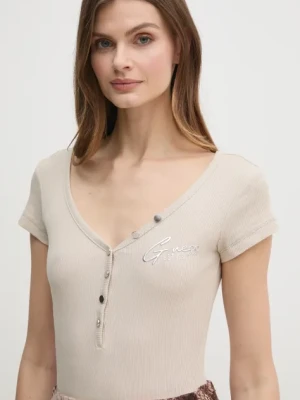 Guess t-shirt damski kolor beżowy