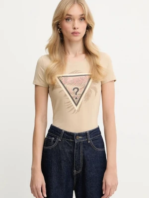 Guess t-shirt damski kolor beżowy W5YI13 J1314