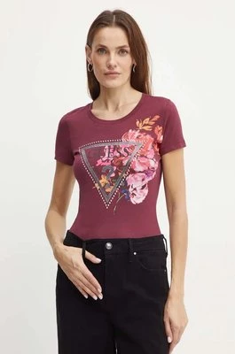 Guess t-shirt damski kolor bordowy W4BI23 J1314