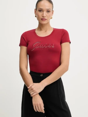 Guess t-shirt damski kolor bordowy W5YI46 J1314