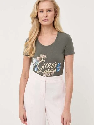 Guess t-shirt damski kolor zielony