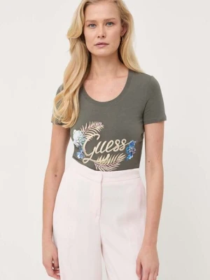 Guess t-shirt damski kolor zielony