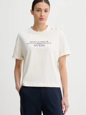 Guess T-shirt damski X NORTH SAILS beżowy