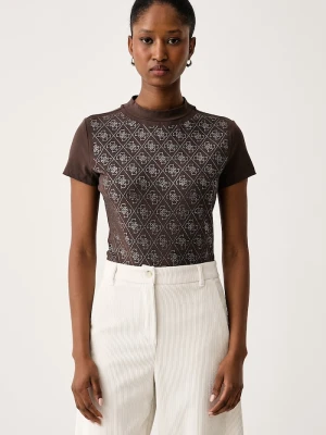 Guess T-shirt damski z bawełną brązowy