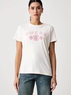 Guess T-shirt damski z bawełną FABRIZIA beżowy