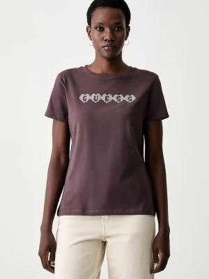 Guess T-shirt damski z bawełną LUNITA brązowy