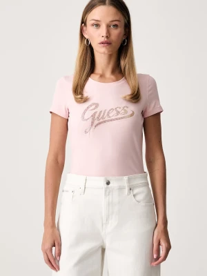 Guess T-shirt damski z bawełną różowy