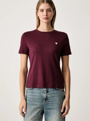 Guess T-shirt damski z bawełną SONIA bordowy
