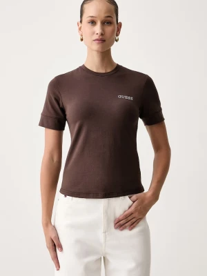 Guess T-shirt damski z modalem GRETA brązowy