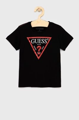 Guess T-shirt dziecięcy kolor czarny melanżowy