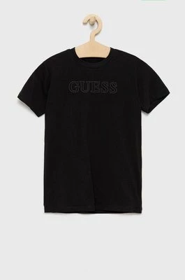Guess t-shirt dziecięcy kolor czarny z aplikacją