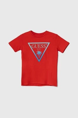 Guess t-shirt dziecięcy kolor czerwony z nadrukiem