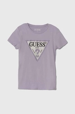 Guess t-shirt dziecięcy kolor fioletowy