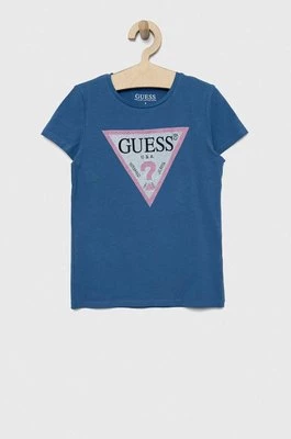 Guess t-shirt dziecięcy kolor niebieski