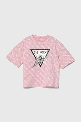 Guess t-shirt dziecięcy kolor różowy
