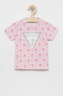 Guess T-shirt dziecięcy kolor różowy z nadrukiem