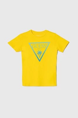 Guess t-shirt dziecięcy kolor żółty z nadrukiem