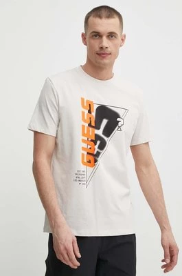 Guess t-shirt EWAN męski kolor beżowy z nadrukiem Z4GI10 J1314
