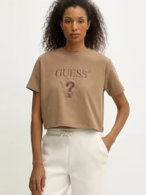 Guess t-shirt FABIA damski kolor brązowy V5BI01 K1891