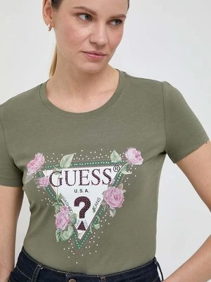 Guess t-shirt FLORAL damski kolor zielony W4RI28 J1314