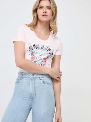 Guess t-shirt FLOWERS damski kolor różowy W4RI38 J1314