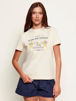 GUESS T-shirt FLOWERS | Regular Fit beżowy