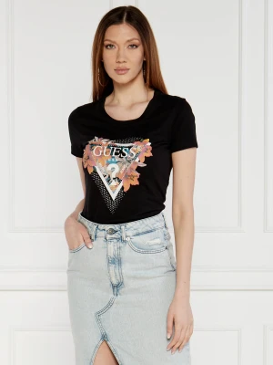 GUESS T-shirt Flowers | Regular Fit czarny