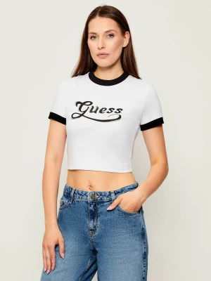 GUESS T-shirt GLOSSY | Cropped Fit biały