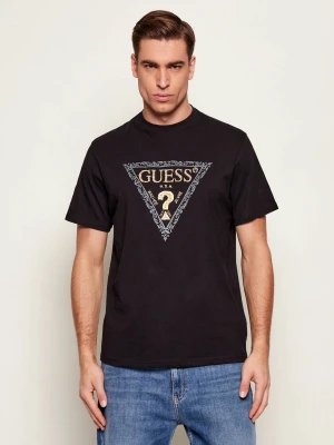 GUESS T-shirt GOLDEN TRIANGLE | Regular Fit czarny