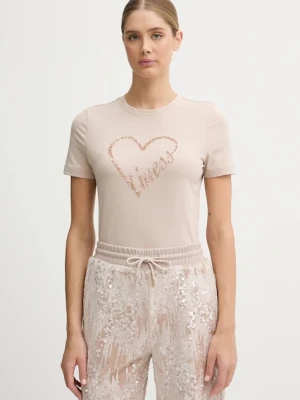 Guess t-shirt LOVE damski kolor beżowy V5BI13 J1314