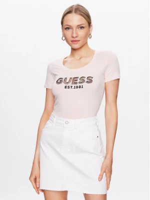 Guess T-Shirt Mesh Logo W3GI35 J1300 Różowy Slim Fit
