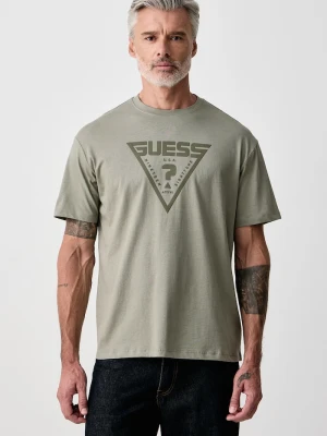 Guess T-shirt męski bawełniany AZHA zielony