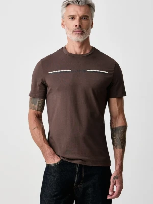 Guess T-shirt męski bawełniany brązowy