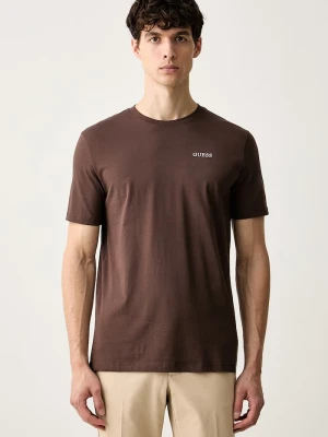 Guess T-shirt męski bawełniany MARZIO brązowy