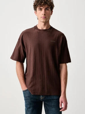 Guess T-shirt męski bawełniany WALT brązowy