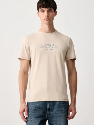 Guess T-shirt męski bawełniany z elastanem beżowy