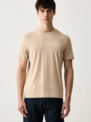 Guess T-shirt męski bawełniany z elastanem PRAT beżowy
