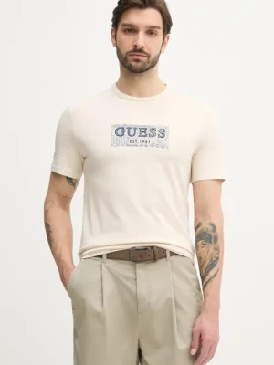 Guess t-shirt męski kolor beżowy z aplikacją M5GI19 J1314