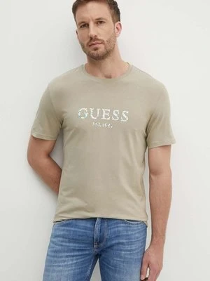 Guess t-shirt męski kolor beżowy z nadrukiem M4YI38 J1314